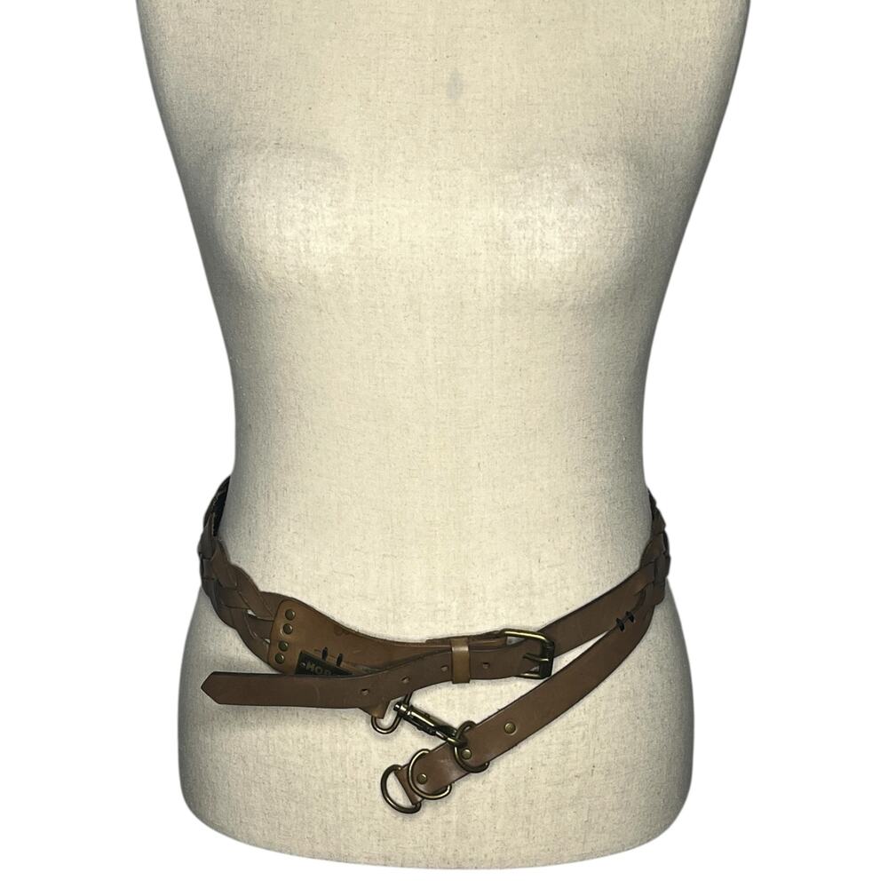Hobo International Leather Belt Womens L Brown Dual Strap Buckle and Hook Boho